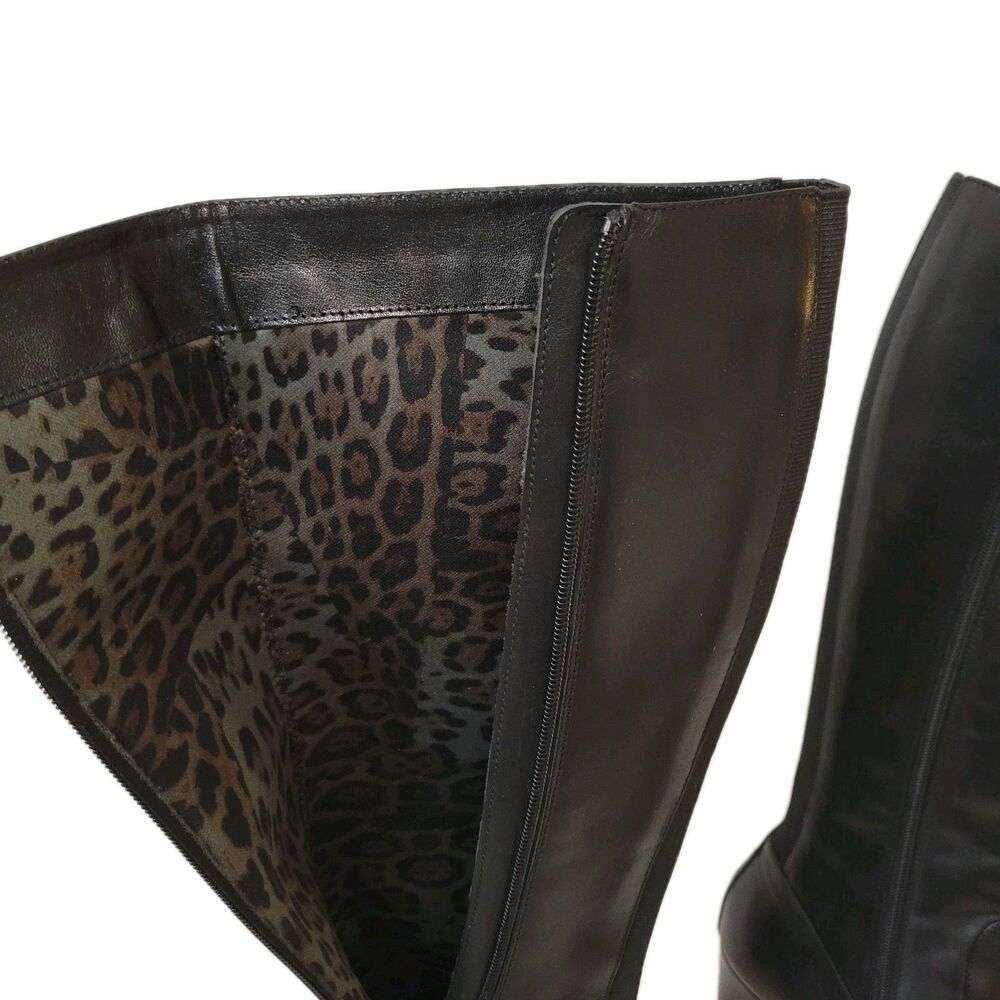 Aquatalia Black Leather Knee High Boots Stretch Back Block Heel Italy Women 8 - Picture 6 of 12